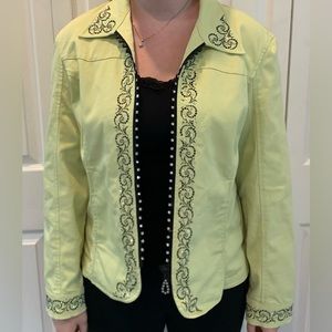 Christine Alexander Lime Green rhinestone jacket with rhinestone zipper size L